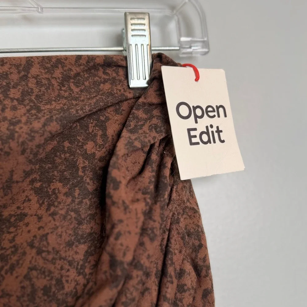Open Edit Brown Print Ruched Tulip Hem Stretch‎ Pencil Skirt Women's - Picture 3 of 5